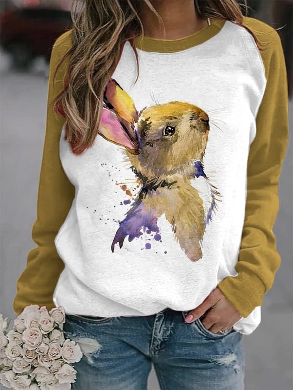 Women's Easter Watercolor Bunny Print Sweatshirt