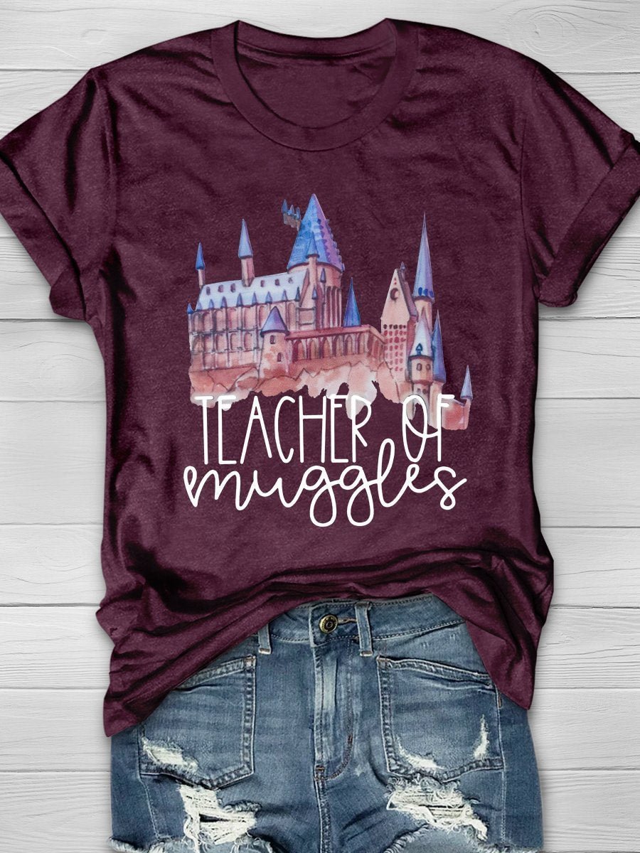 Teacher of Muggles Print Short Sleeve T-shirt
