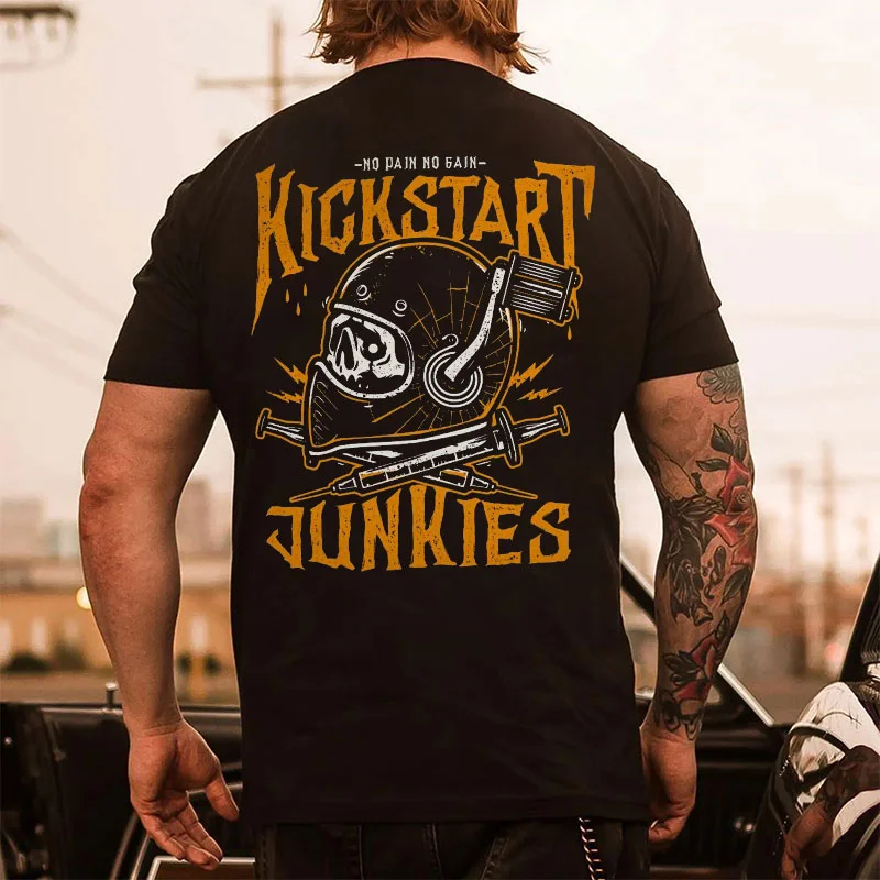 KICK START JUNKIES Helmet Skull Print Men's T-shirt