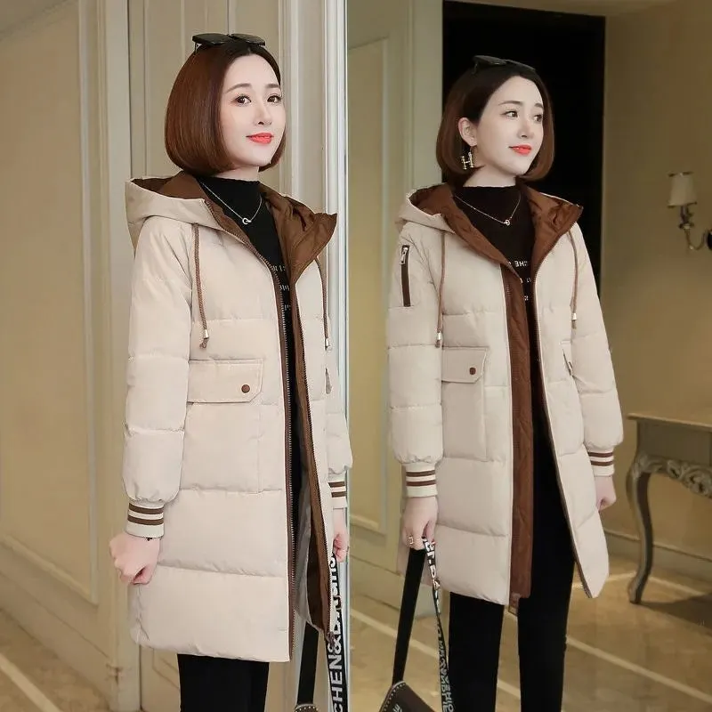 Affordable Parkas Hooded Coats 2021 New Winter Jacket Casual Women's Parka Big Pocket Splicing Warm Cotton Jacket Female Outover