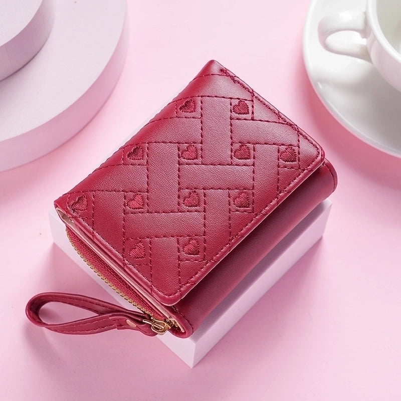 Women’s Heart Shape Solid Color Pu Leather Zipper Buckle Wallets