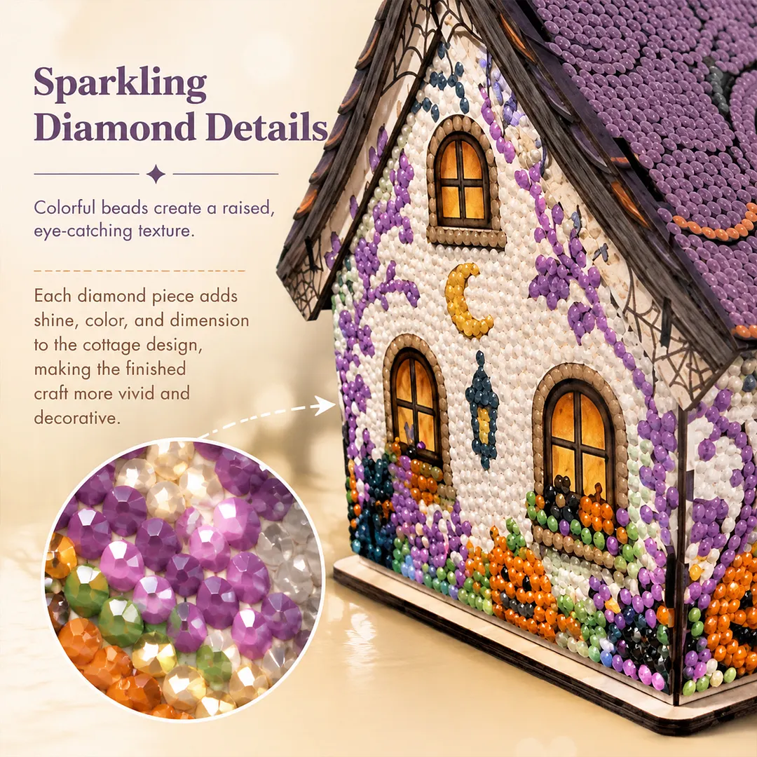 DIY Wooden House Diamond Art Painting Kit for Adults Home (Halloween)