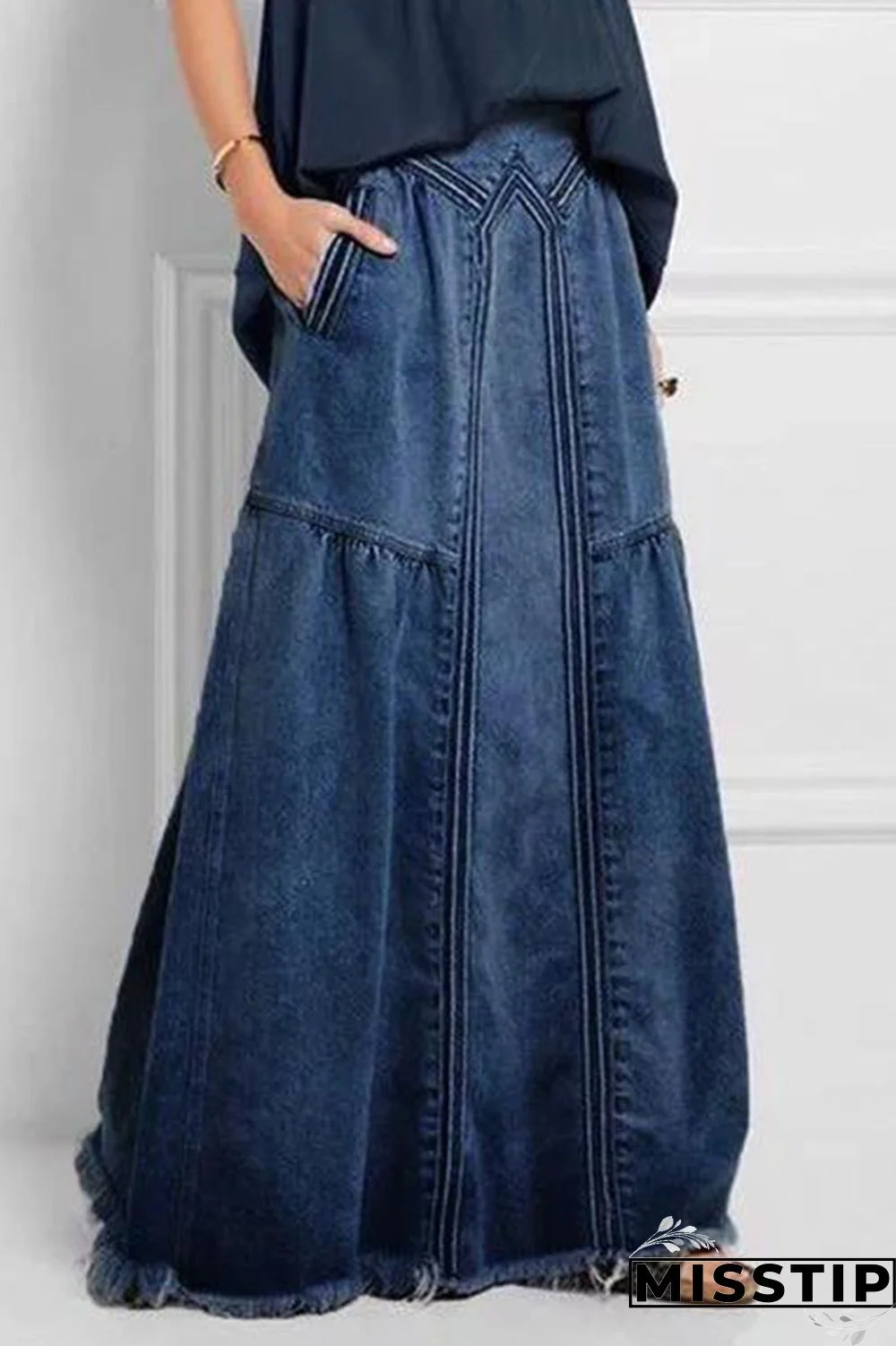 Dark Blue Fashion Street Solid Loose Mid Waist Type A Bottoms