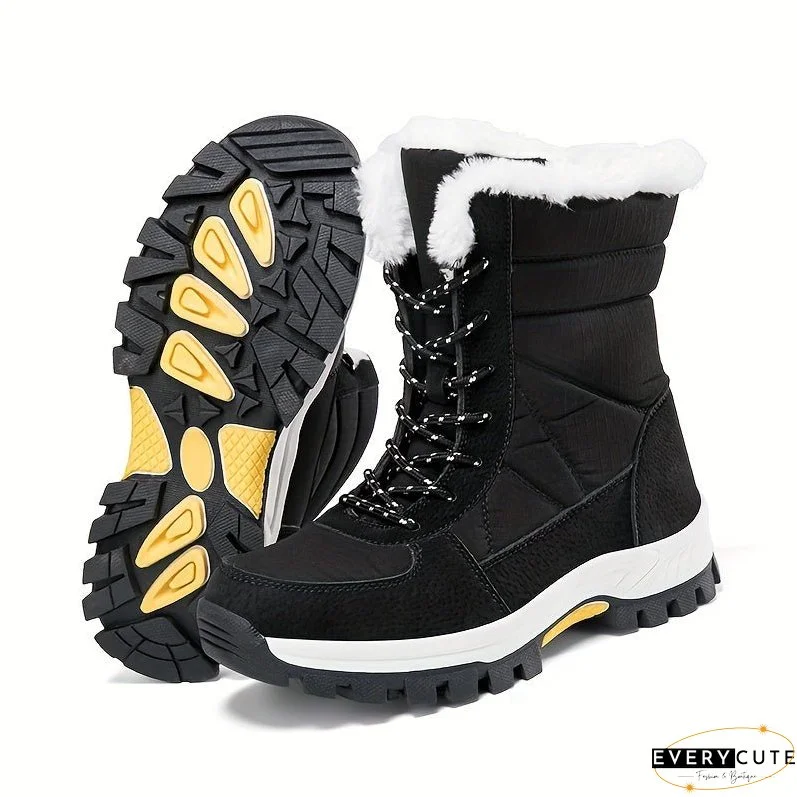 Winter Thermal Men's Mid Calf Snow Hiking Boots - Windproof, Fuzzy Lined, Warm and Comfortable Shoes for Cold Weather