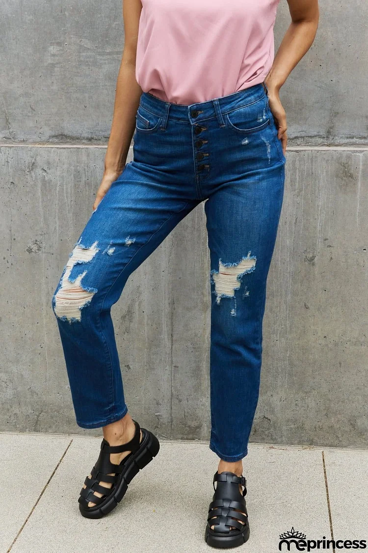 Judy Blue Melanie Full Size High Waisted Distressed Boyfriend Jeans