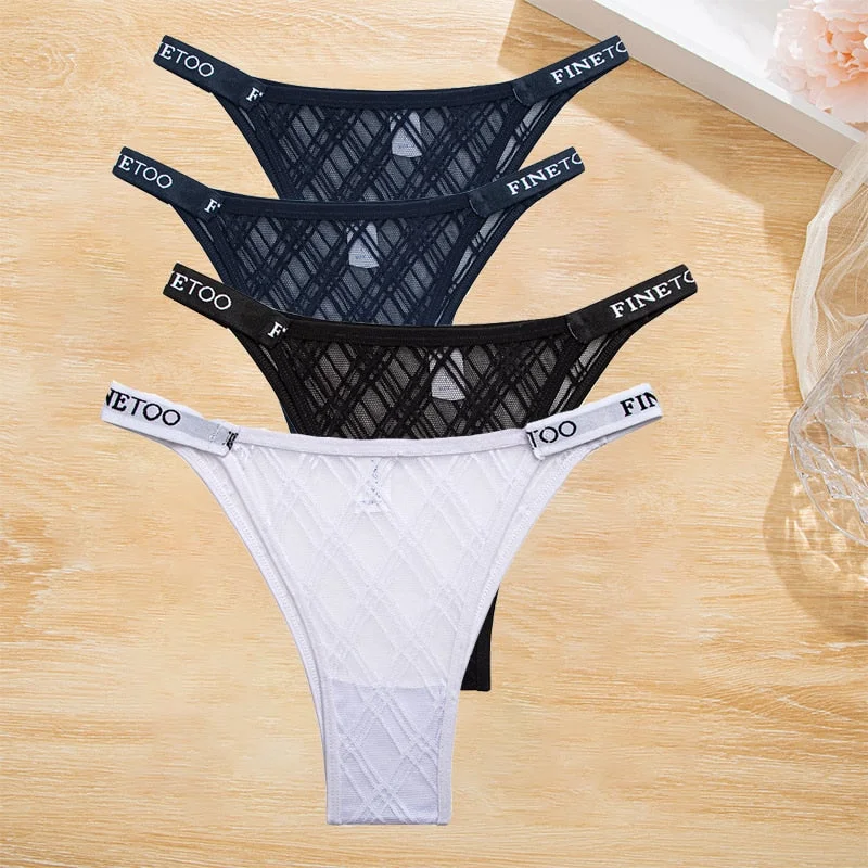 FINETOO 4PCS/Set Women's Lace Lingerie Panties Mesh Gstring Female Underpant Sexy Letter Panties Thong Girls Underwear Intimates