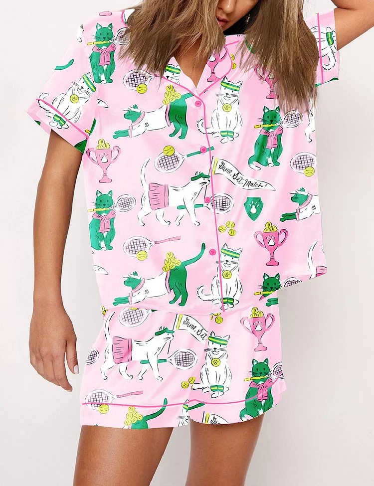 Women's Funny Tennis Cat Pajama Set