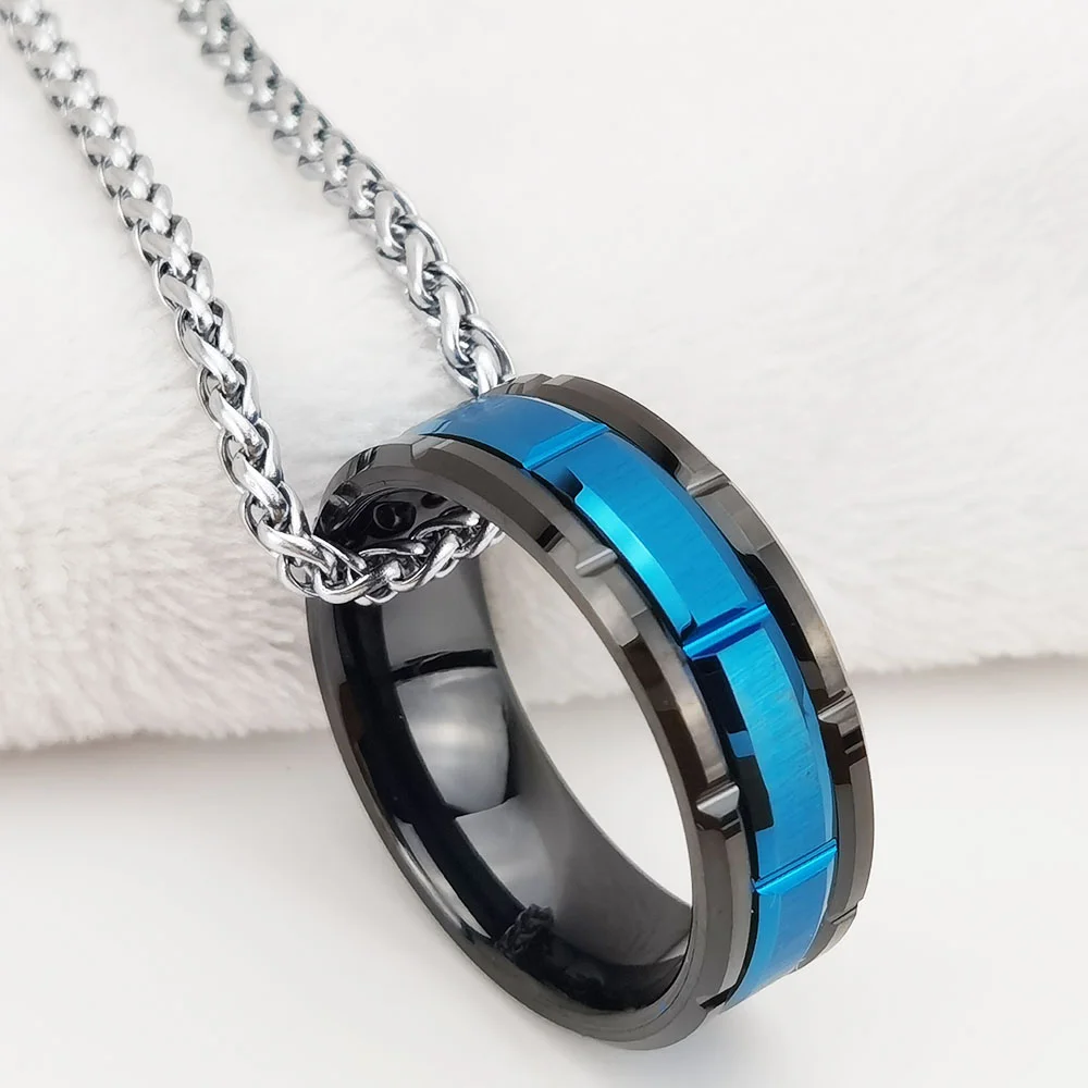 8MM Tungsten Carbide Irregular Groove Blue Middle Black Couple Bands Womens Or Mens