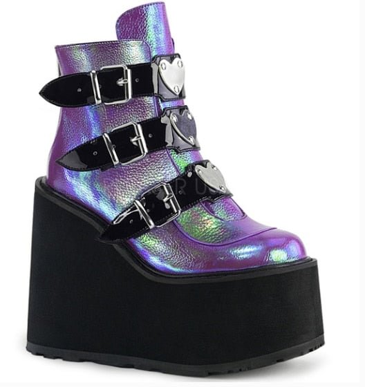 2021 Metal Buckle Ankel Boots for Women Black White Punk Female Platform  Boots Wedges High Heels Botas  Boots