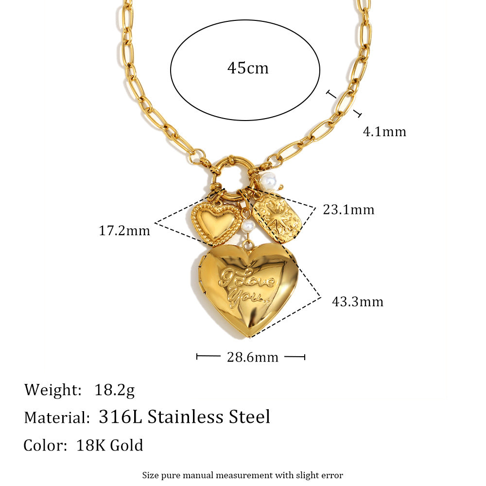 Small Exaggerated Design Stainless Steel 18K Gold Plated Coral Heart Seashell Ring Pendant Necklace