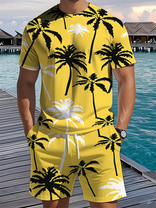 Men's Coconut Tree Graphic Print T-Shirt Shorts Set
