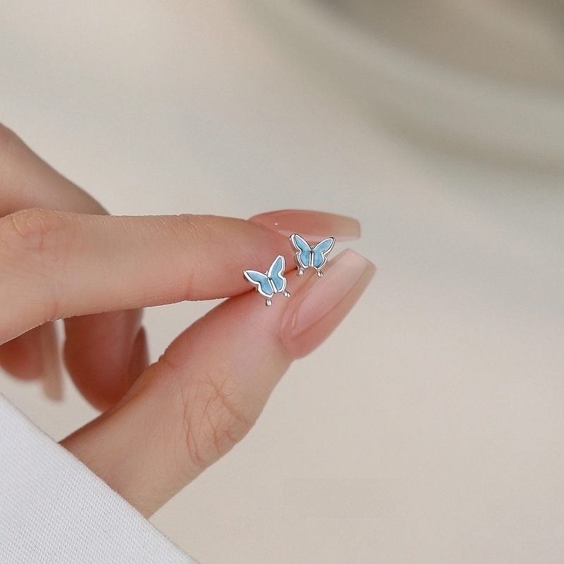 1 Pair 925 Sterling Silver Butterfly Ear Studs