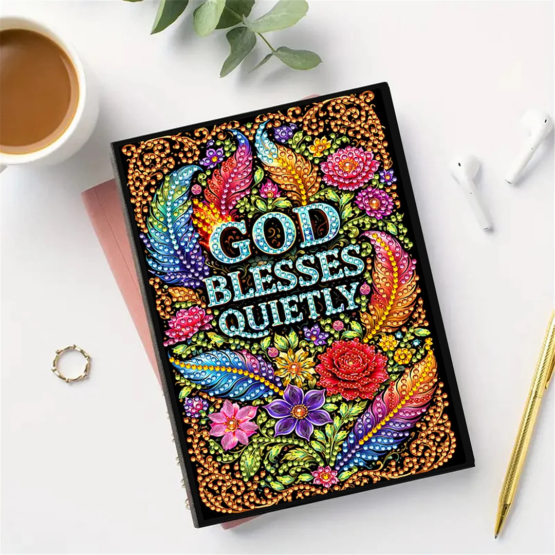 DIY Flower Diamond Painting Journals Notebooks 50 Pages A5 No Lines Special Shaped Diamond Art Kits for Beginners Craft Lovers and Artists (God Bless Quietly)