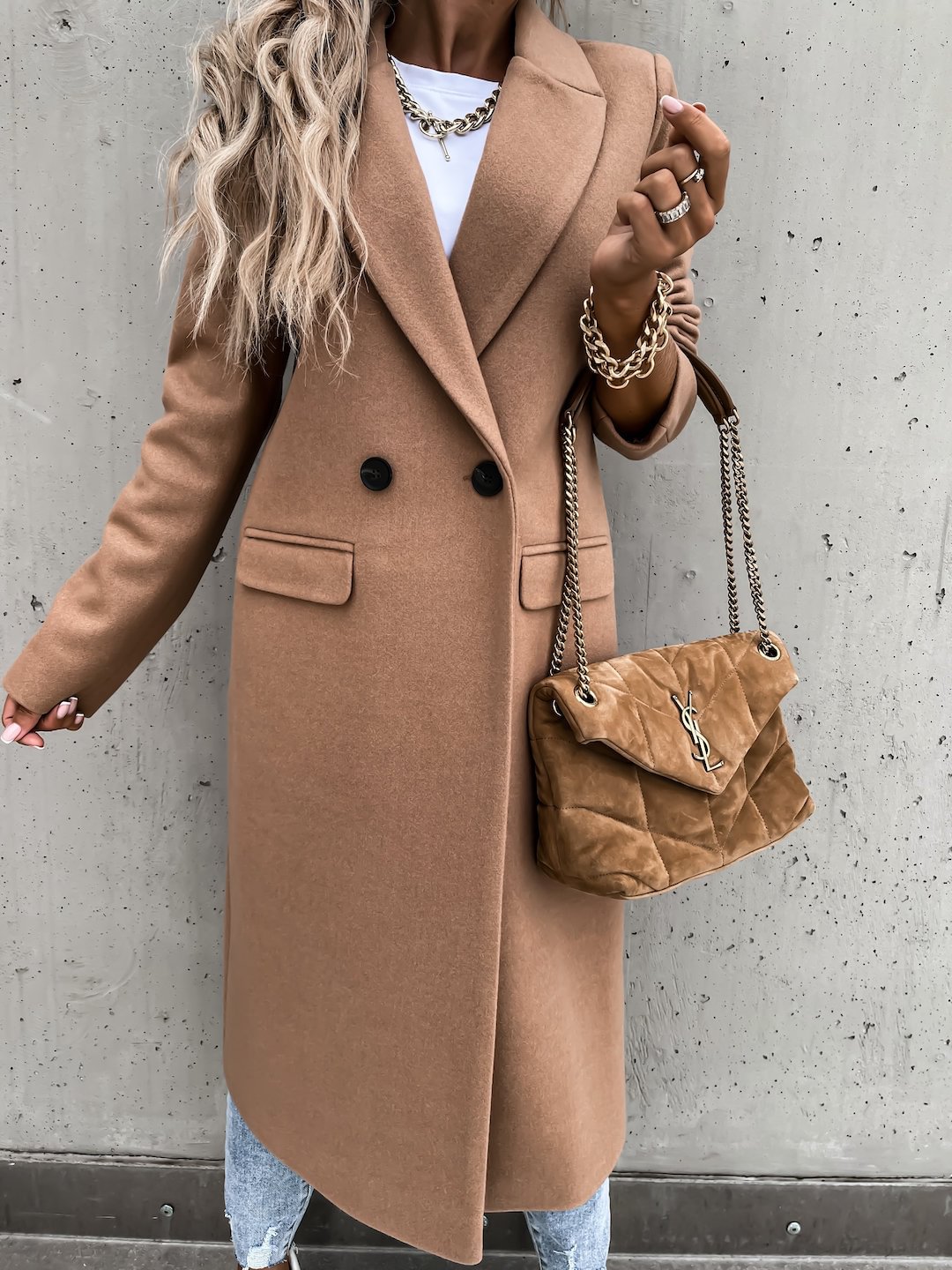 Leisure Long Suit Collar Woolen Coat Overcoat Women