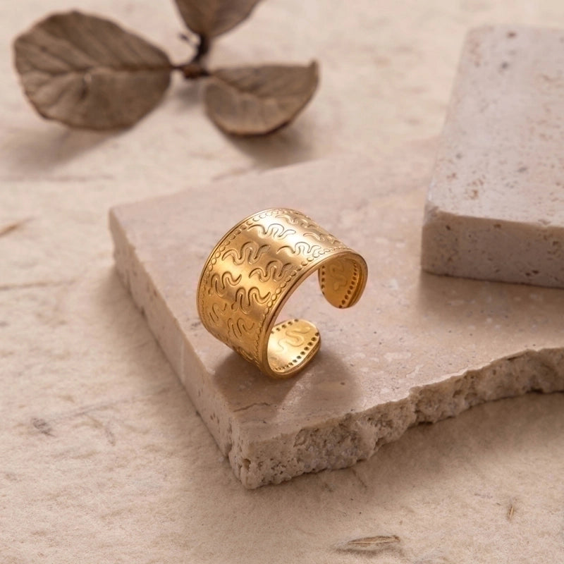 Retro Solid Color 304 Stainless Steel Plating Wide Band Ring Open Ring