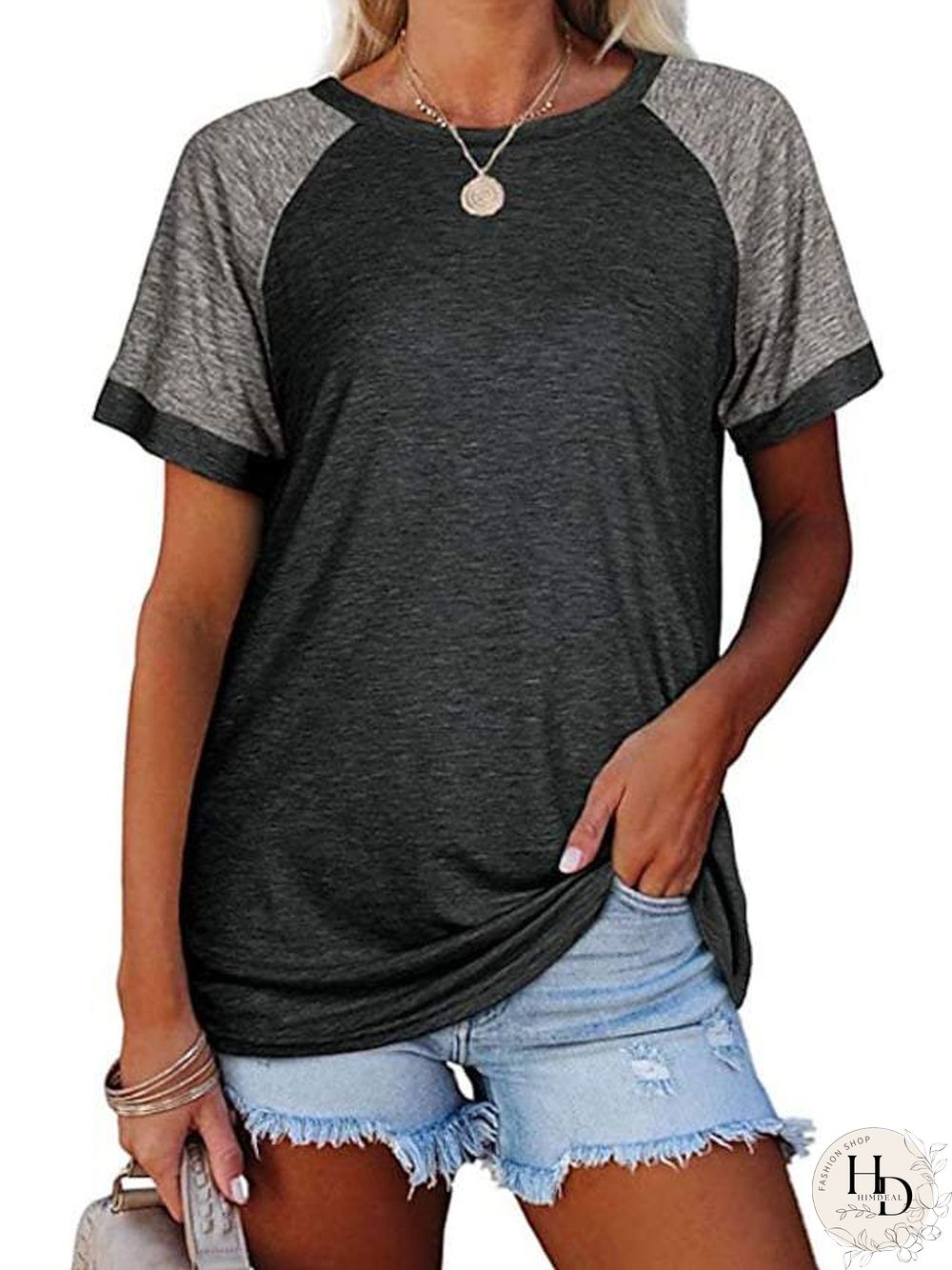 Women's T Shirt Plain Round Neck Tops Basic Basic Top Black Blue Blushing Pink