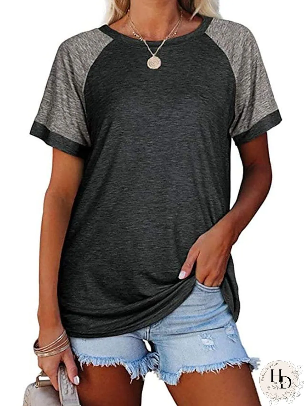 Women's T Shirt Plain Round Neck Tops Basic Basic Top Black Blue Blushing Pink