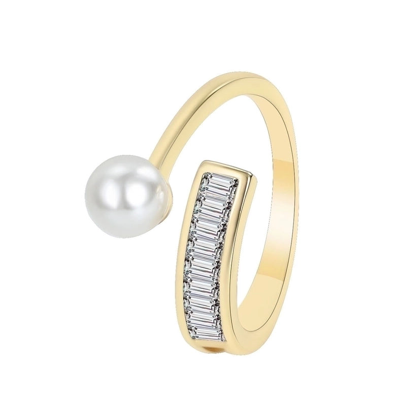 Copper 18K Gold Plated Silver Plated IG Style Minimalist Toggle Hollow Out Inlay Geometric Pearl Shell Zircon Open Rings
