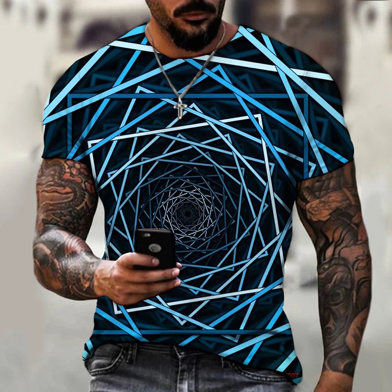 3D Spiral Pattern Men's T-shirts Casual Short Sleeve Tops-VESSFUL