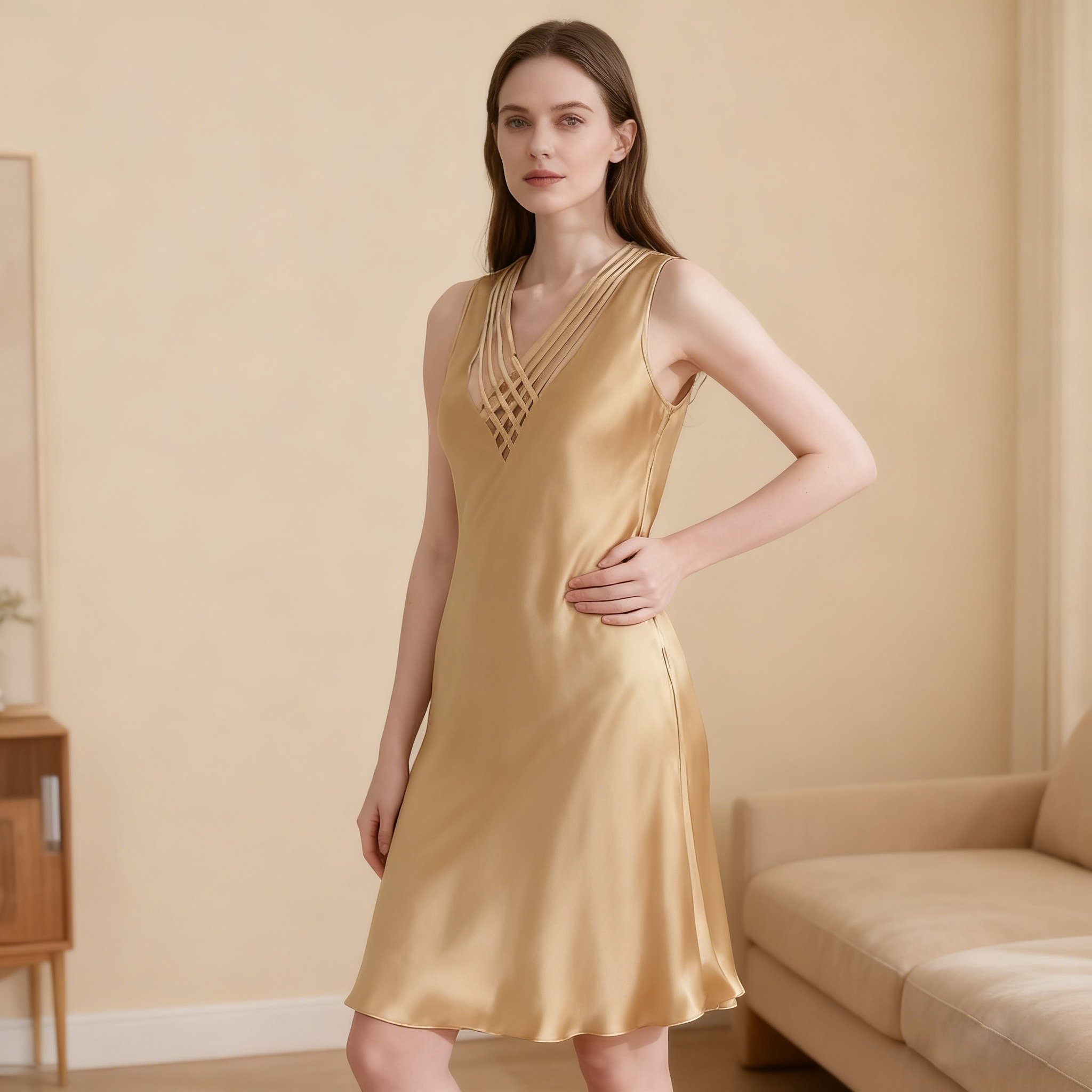 19 Momme Beautiful Special Design Silk Women's Silk Nightgown REAL SILK LIFE