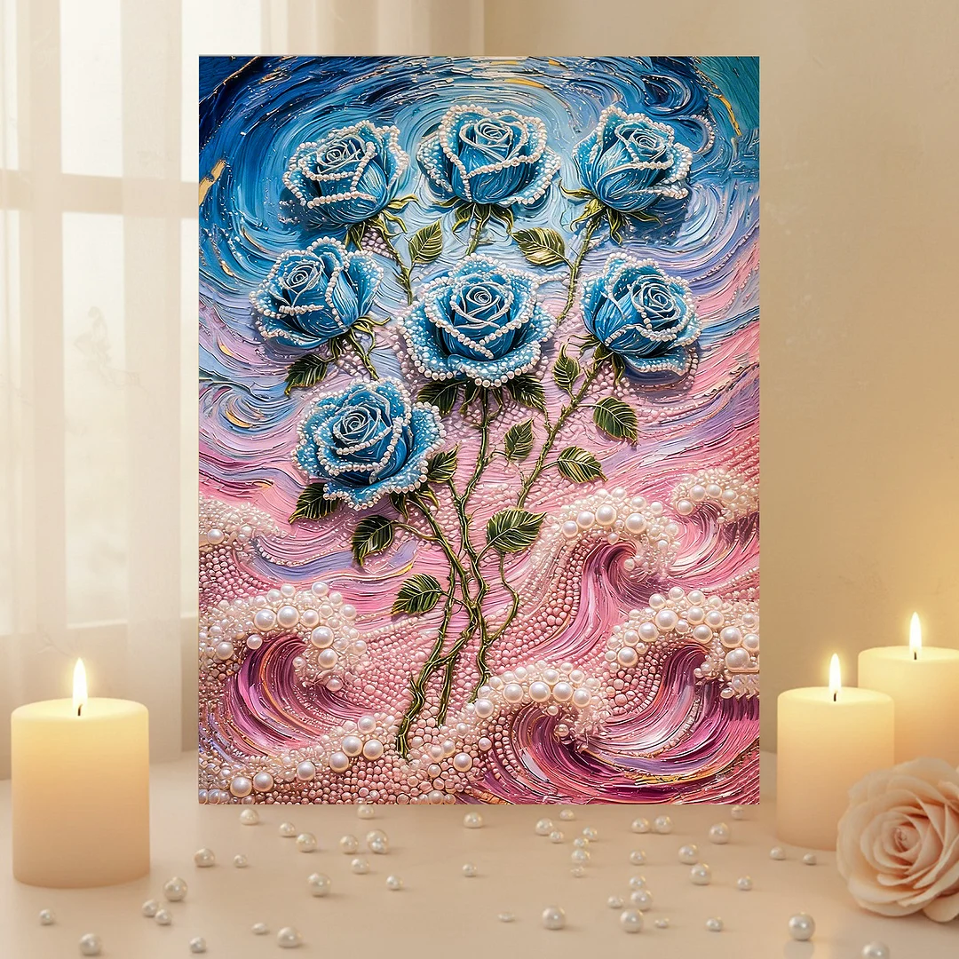 Blue - DIY Pearl Diamond Art Kit With Frame 40*50cm