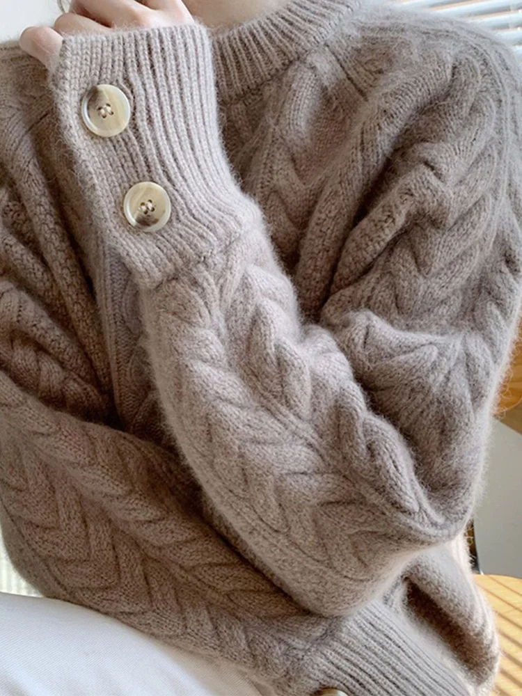 Vintage Slouchy Twist Knit Button Sweater