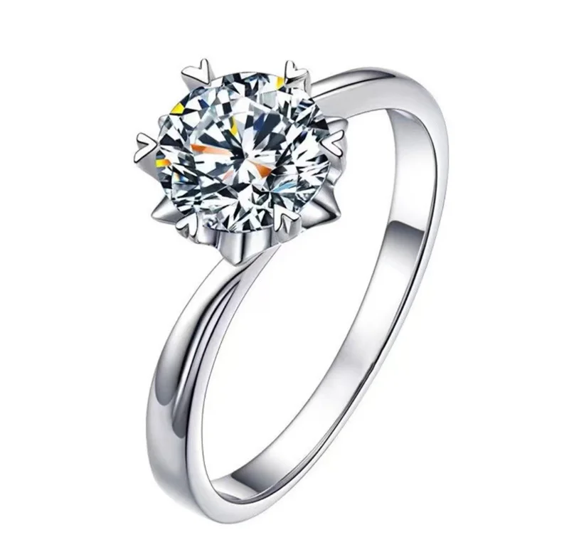 Classic Six Prong Solitaire Moissanite Silver Ring