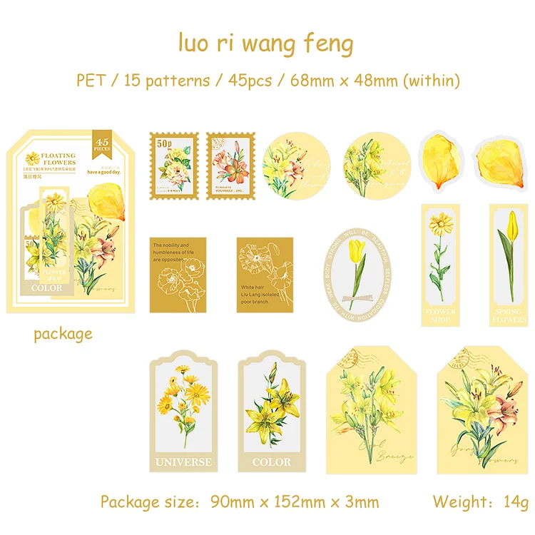 JOURNALSAY 45 Sheets Floating Flowers Series Stickers Creative DIY Scrapbook Collage Decor Stationery
