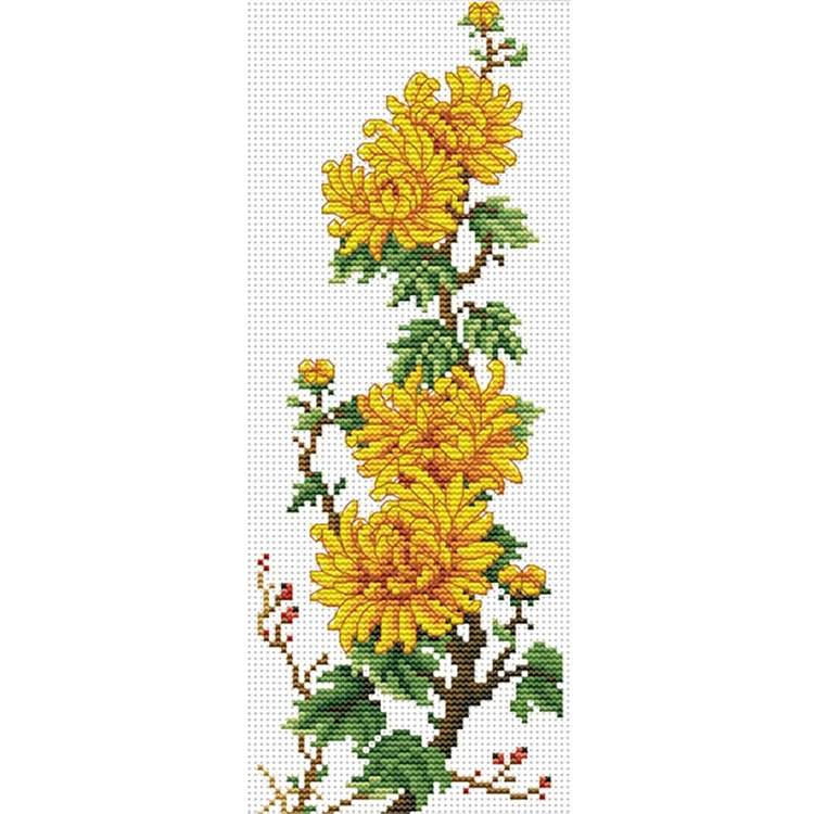 Chrysanthemum - 11CT 3 Strands Threads Printed Cross Stitch Kit - 20x40cm(Canvas)