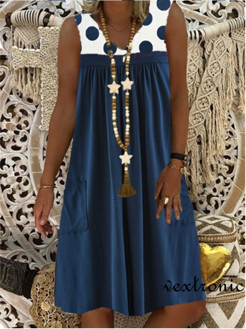 Women Half Sleeve V-neck Solid Color Dress