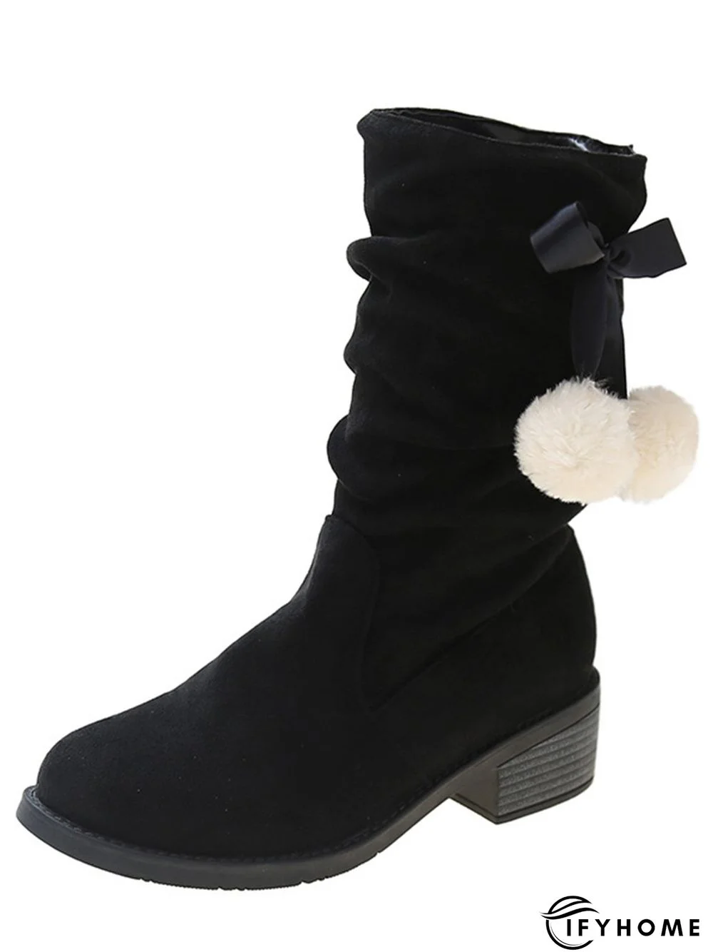Christmas Pompom Decor Faux Suede Slouchy Boots | IFYHOME