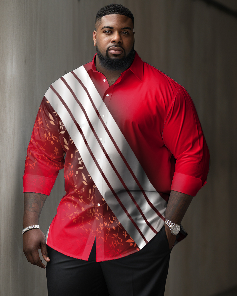 Men's Plus Size Gentleman's Casual Geometric Textured Long Sleeve Lapel Long Sleeve Shirt