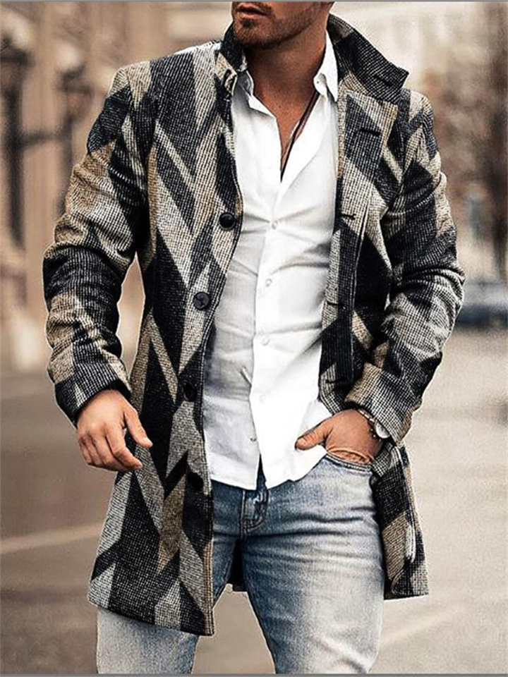 Autumn and Winter New Men's Tweed Stand-up Collar in The Long Casual Slim-type Explosion of Single-breasted Tweed Coat