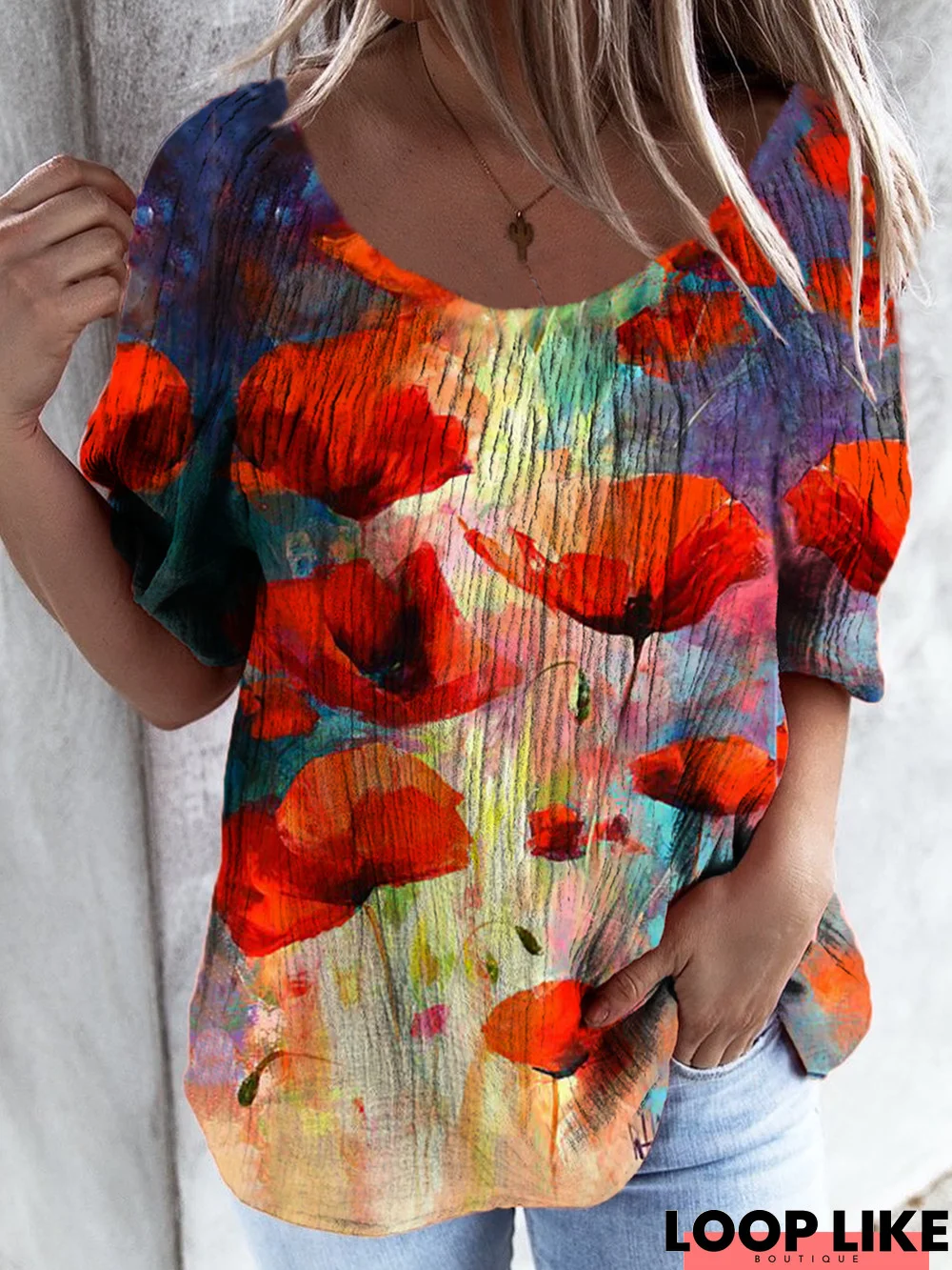 Plus size Poppies Floral Printed Tops