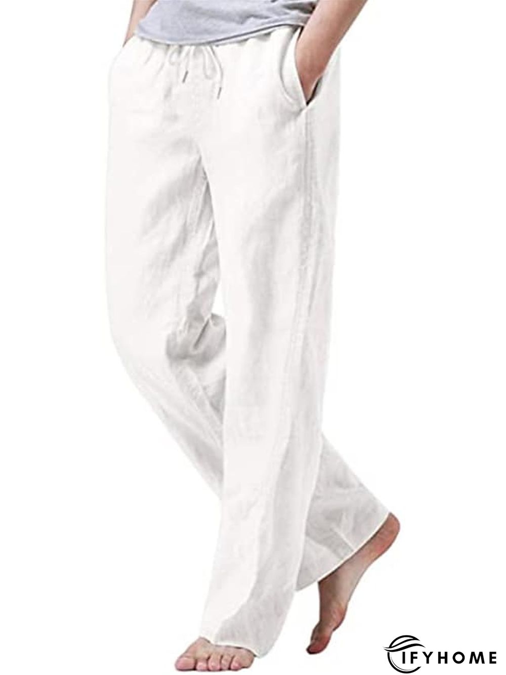 Men's Linen Pants Trousers Summer Pants Beach Pants Drawstring Elastic Waist Plain Breathable Soft Casual Daily Holiday Linen / Cotton Blend Fashion Streetwear Black White Micro-elastic | IFYHOME
