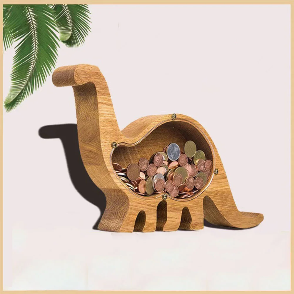 Purexcellent™ New large wooden creative animal long-necked dragon transparent desktop piggy bank