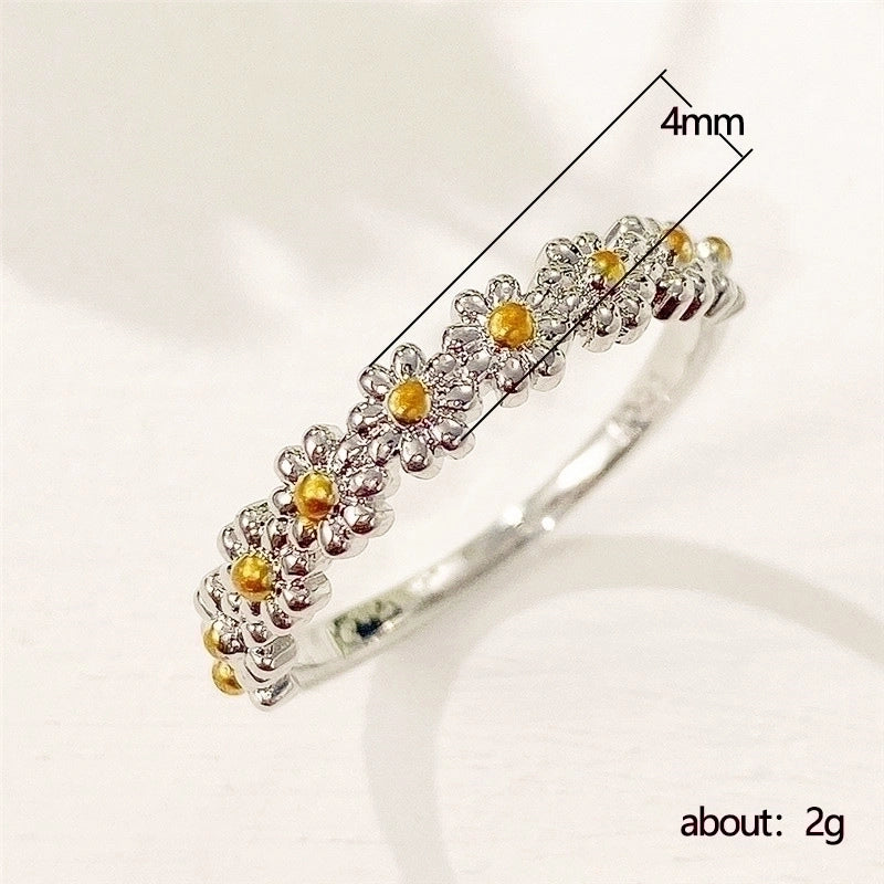Korean Style Jewelry Sweet Daisy Flower Two-color Copper Ring