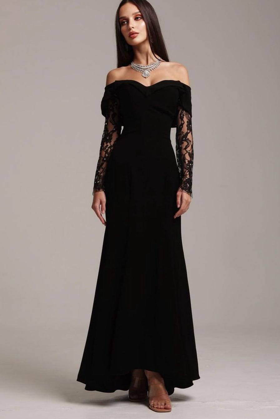 Oknass Off the Shoulder Long Sleeves Long Prom Dress With Ruffles Appliques