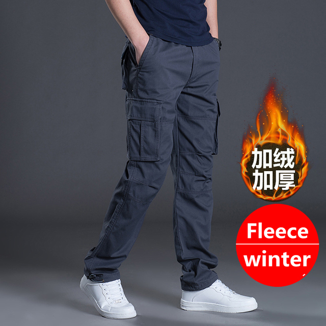 Winzsparks Winter Fleece Warm Tactical Pants Zipper Cotton Trousers Loose Army Green Cargo Pants Men Casual Plus Thicken Tooling Pants Size