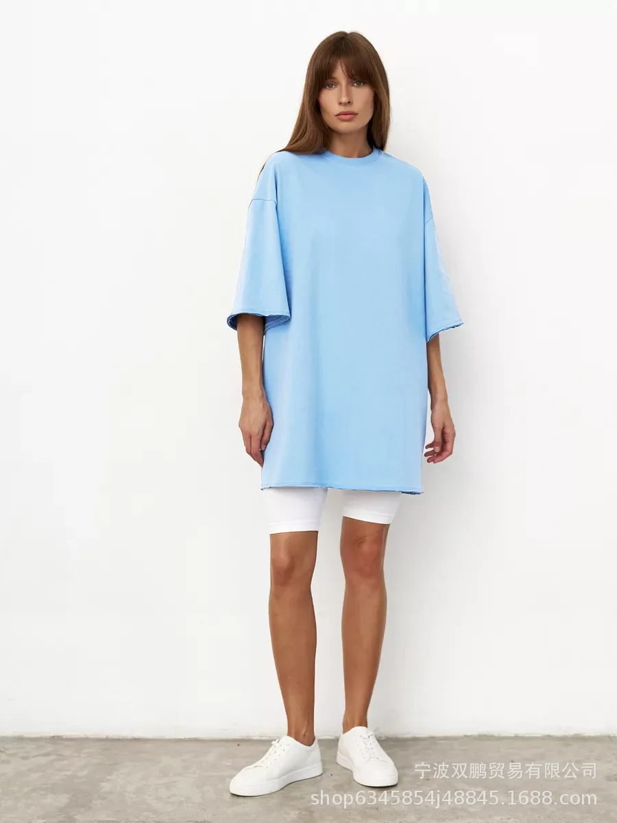 Athvotar Athvotar Spring Summer New 260G Cotton T-Shirt Hot Pure Color Short-Sleeved Women Loose Large Version 240003