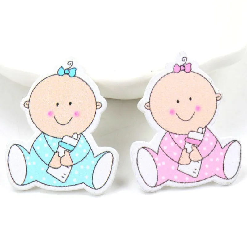 Blue/Pink Baby Series Pattern Scrapbooking Craft DIY Wood For Handmade Sewing Home Kids Birthdays Party Decorations 20pcs 35mm