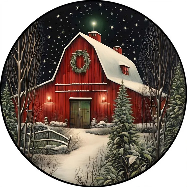 Christmas Snow Red House 30*30CM (Canvas) Full Round Drill Diamond Painting gbfke