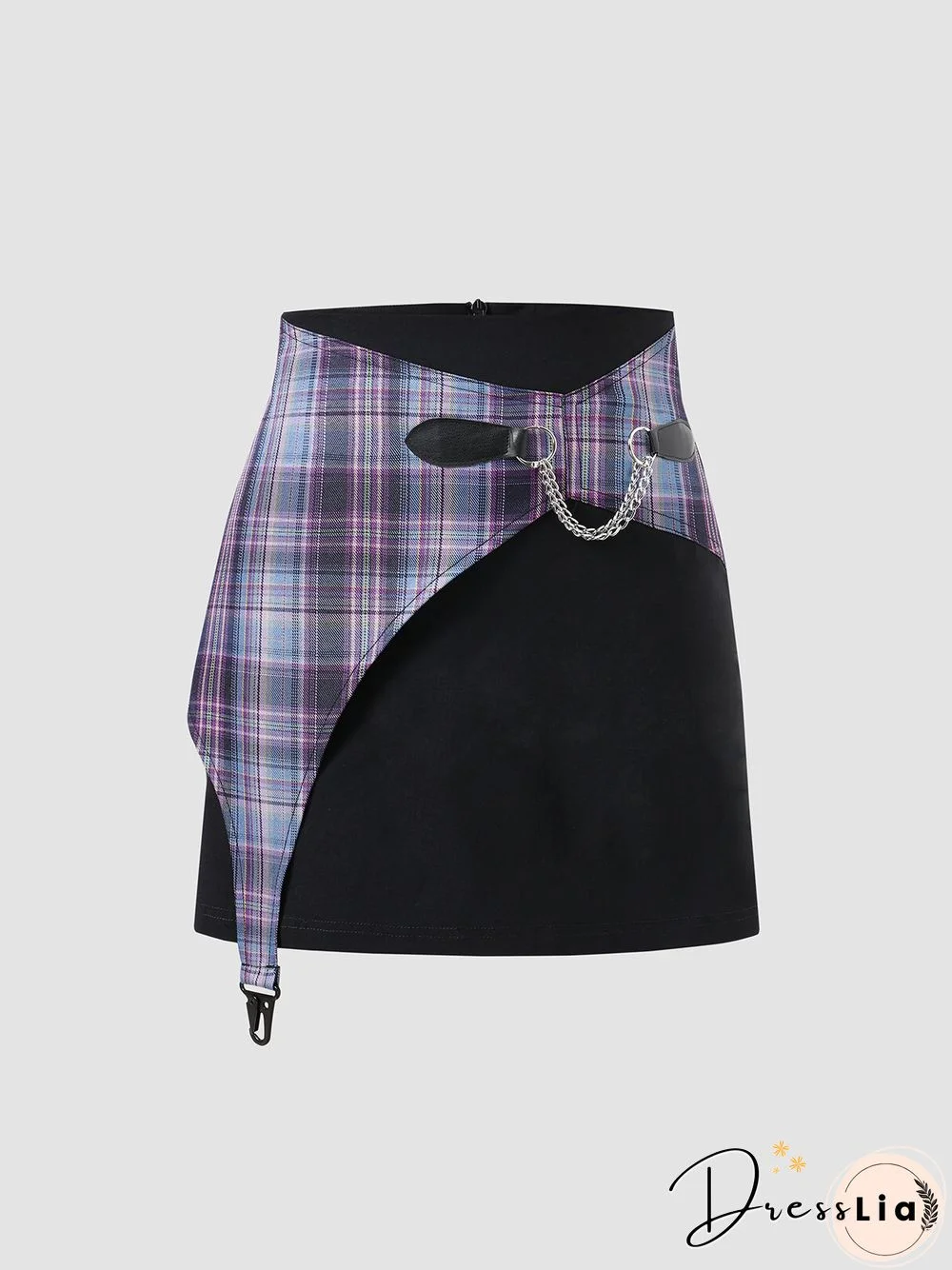 Plaid Print Patchwork Layered Chain Skirts