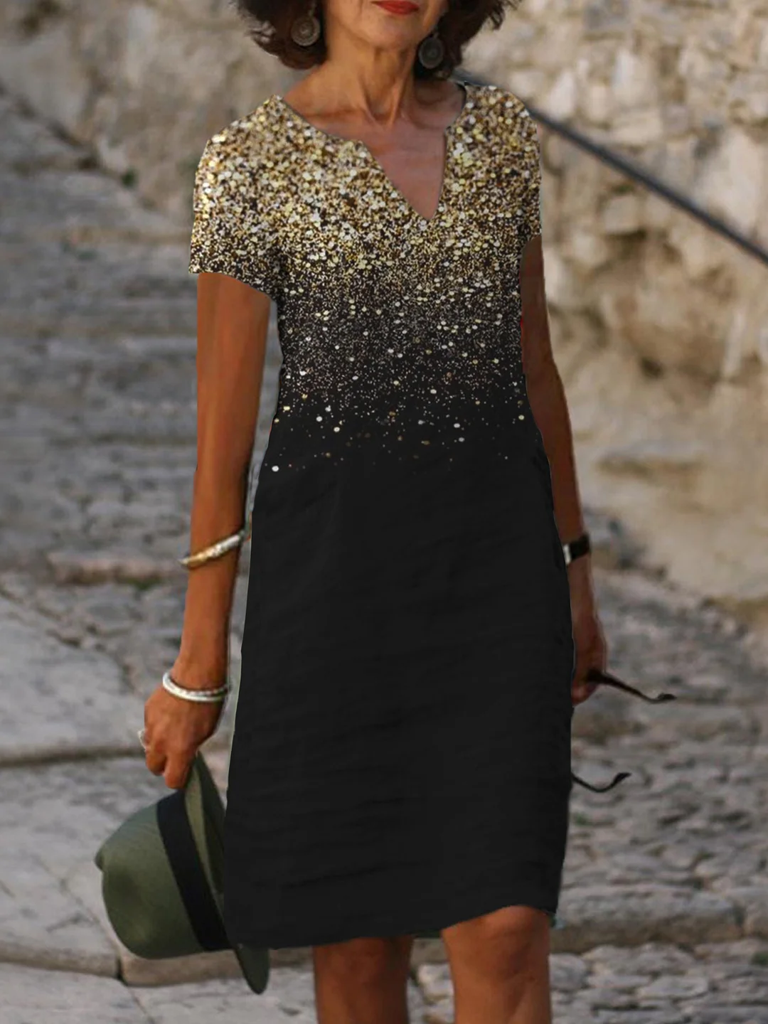 Trend Positioning Print V-Neck Short Sleeve Dress