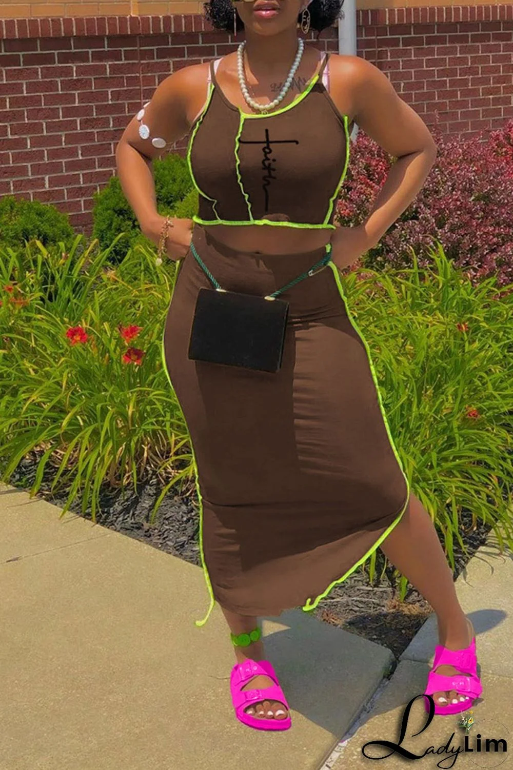 Burgundy Sexy Print Split Joint Asymmetrical Spaghetti Strap Sleeveless Two Pieces