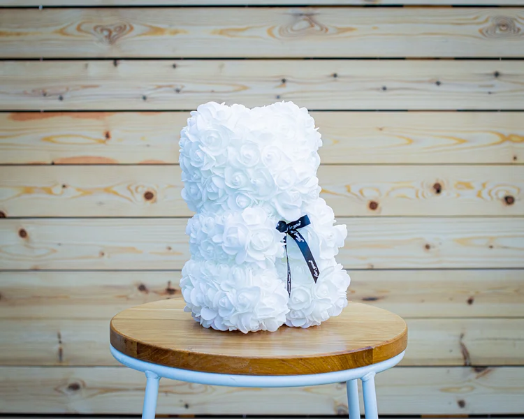 White Luxury Rose Teddy Bear Handmade Gift Box