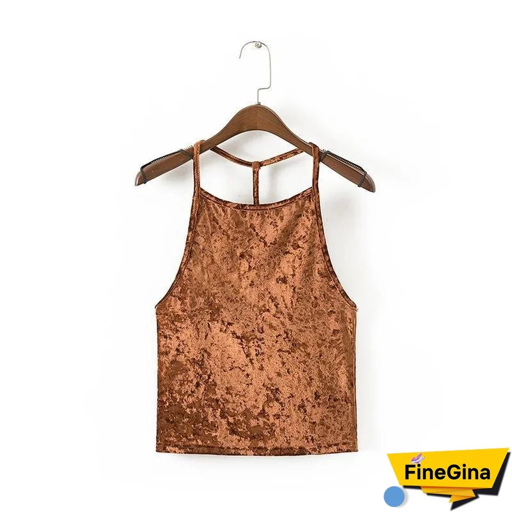 Sexy Halter Plain Velvet Vest