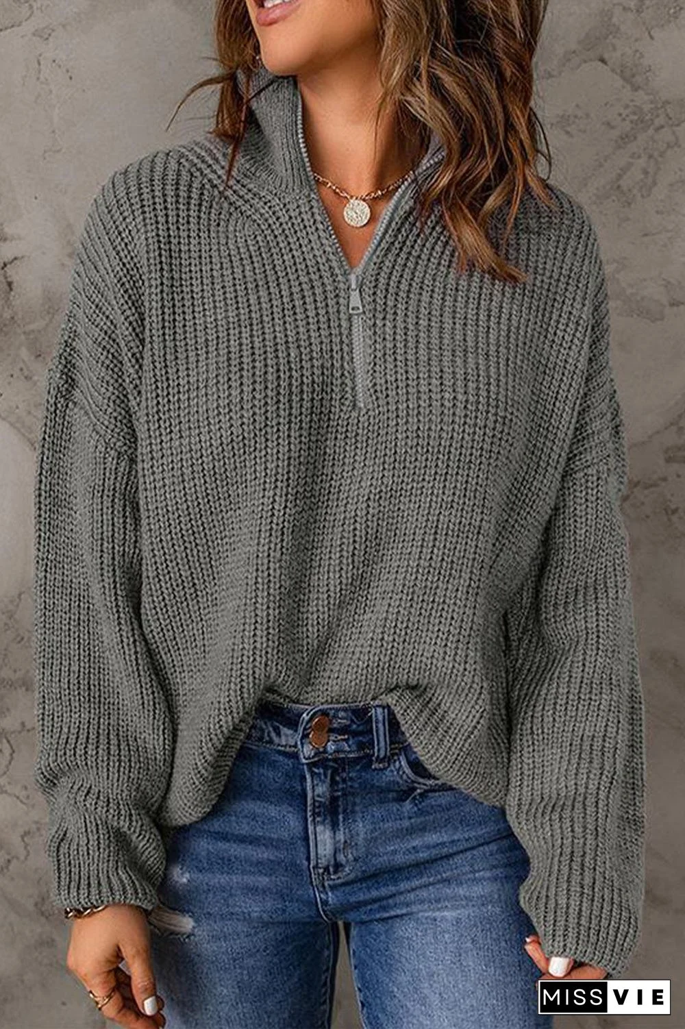 Fashion Solid Zipper Collar Sweaters(8 Colors)