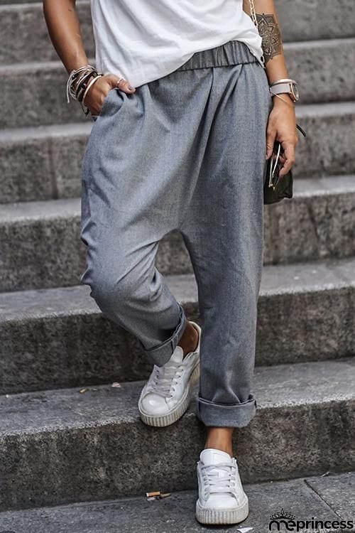 Pockets Elastic Loose Pants