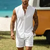 Men's Jacquard Casual Sleeveless Cardigan And Shorts Set With Stand Collar by Inlyline